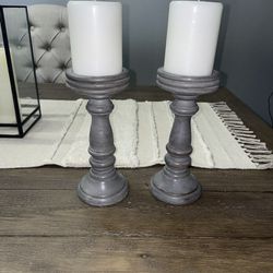 Gray Candle Holders With Candles!