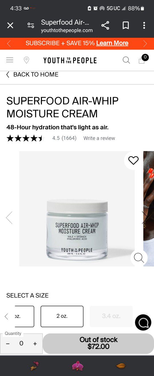 Youth To The People Superfood Air-Wip Moisture Cream Retail Value $72.00