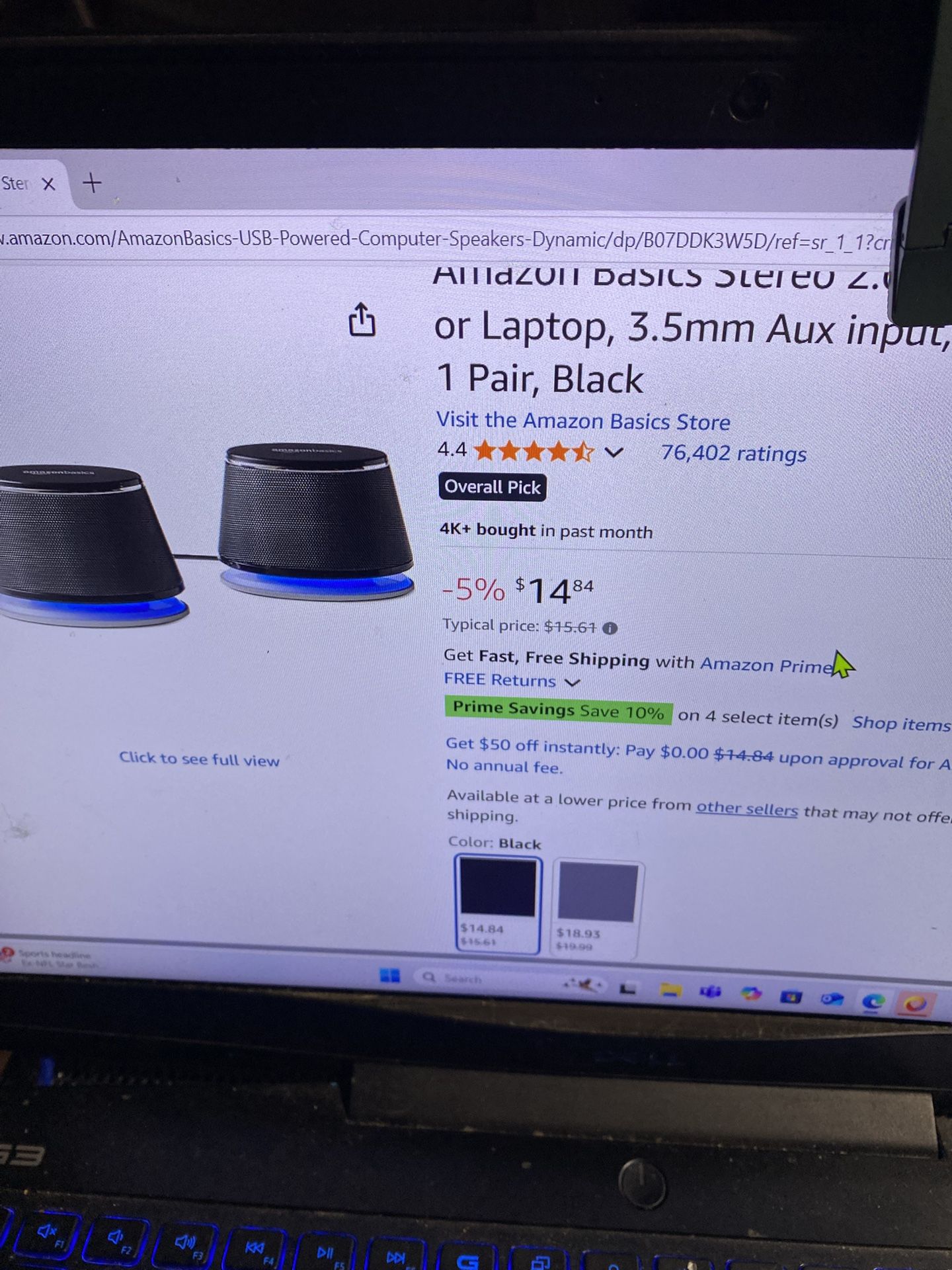 NEW- Amazon Basics pair pc/laptop speakers