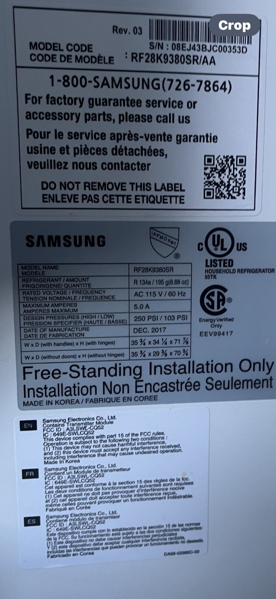 Samsung 4 Doors Refrigerator/prizer 2018 