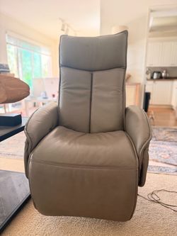 Taupe Leather Power Recliner Chair