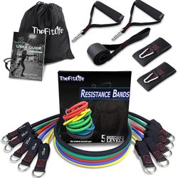 Resistance Bands with Handles - Designed for American Body Types, Exercise Workout Tubes for Men, Women, Includes Large Handles, Ankle Straps, Door An