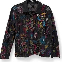 Vintage Multiples Embroidered Denim Jacket — Bold Geometric Design
