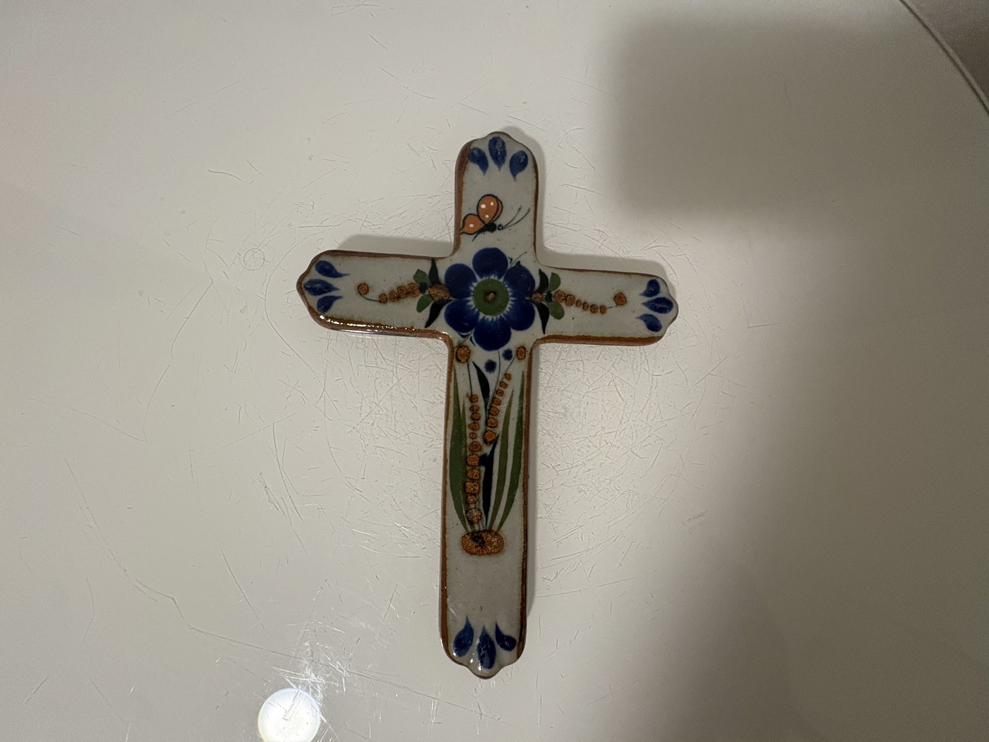 Talavera Cross Blue Flower Mexico