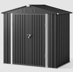 Lofka 8 ft. W x 6 ft. D Outdoor Storage Metal Shed with Double Door for Backyard Outdoor, Gray.