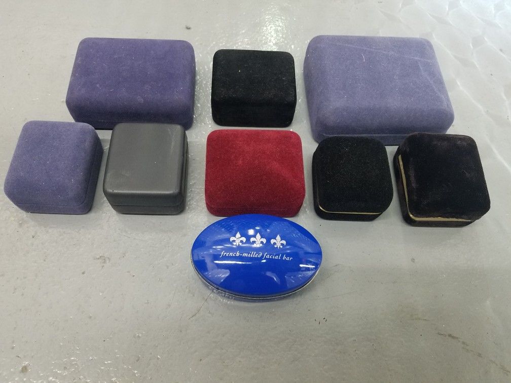9 JEWLERY BOXES, VELVET & OTHER FABRIC,  NICE GIFT BOXES