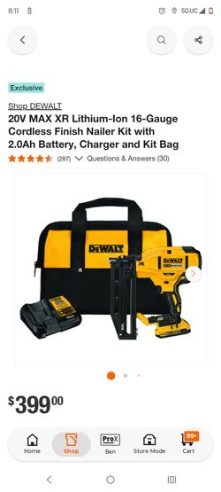 DeWalt XR 16 gauge straight finish nailer