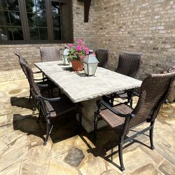 Set Of Six Frontgate Carlisle Wicker Woven Aluminum Armchairs