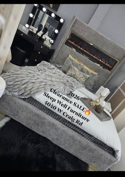 💥 Queen, King, Cal King Light Up Fireplace Bed Frames 💥 Furniture Sectionals Avail