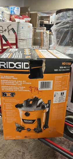 RIDGID 12 Gal. 5.0 Peak HP NXT Shop Vacuum Wet Dry Vac with General Debris Filter, Locking Hose and Attachments HD1200