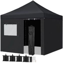 Commercial Canopy with 4 Removable Sidewalls/ Sandbags/ Stakes/ Ropes/ Mesh Window, Bonus Wheeled Carrying Bag for Camping Wedding Parties
