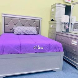 
\ASKdISCOUNTcOUPOn] queen King full twin bed dresser mirror nightstand bunk mattress /3pcs/🛎amli Silver Upholstered Panel Bedroom Set 