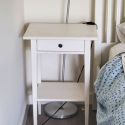 Bedside Table Nightstand - White Wood