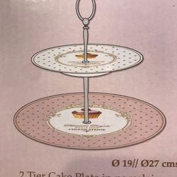 Two Tier Cake Plate Porcelain by Patisserie Royale Chocolaterie