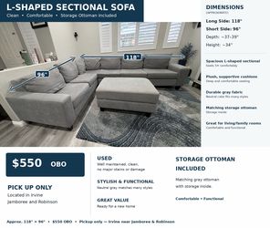 L-shaped sectional sofa with matching storage ottoman