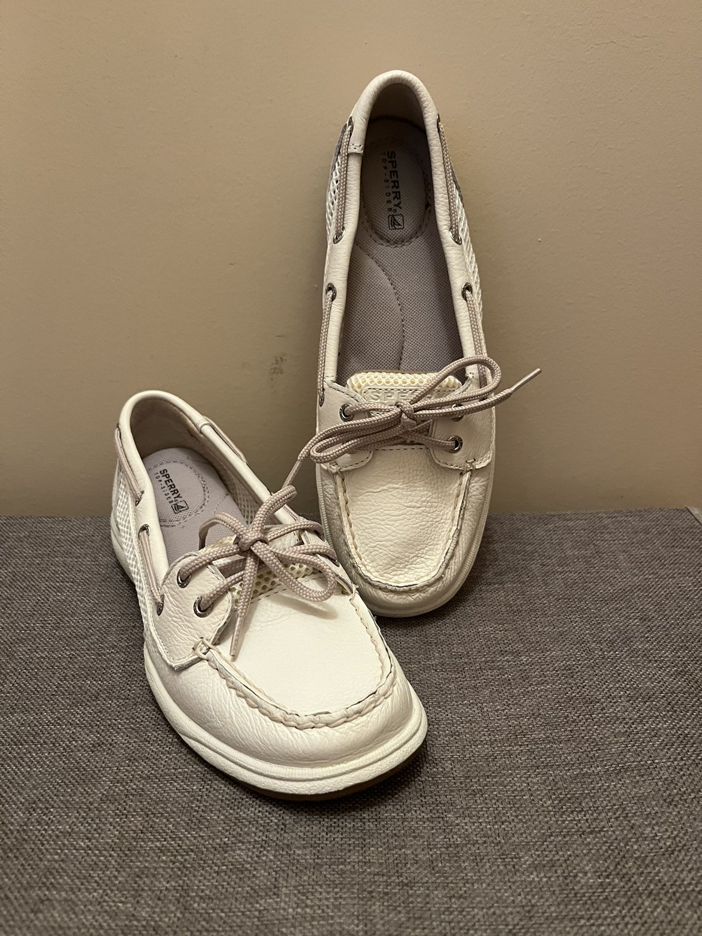 Sperry Top-Sider Women White Leather Mesh Deck Boat Casual Walking Shoes US9