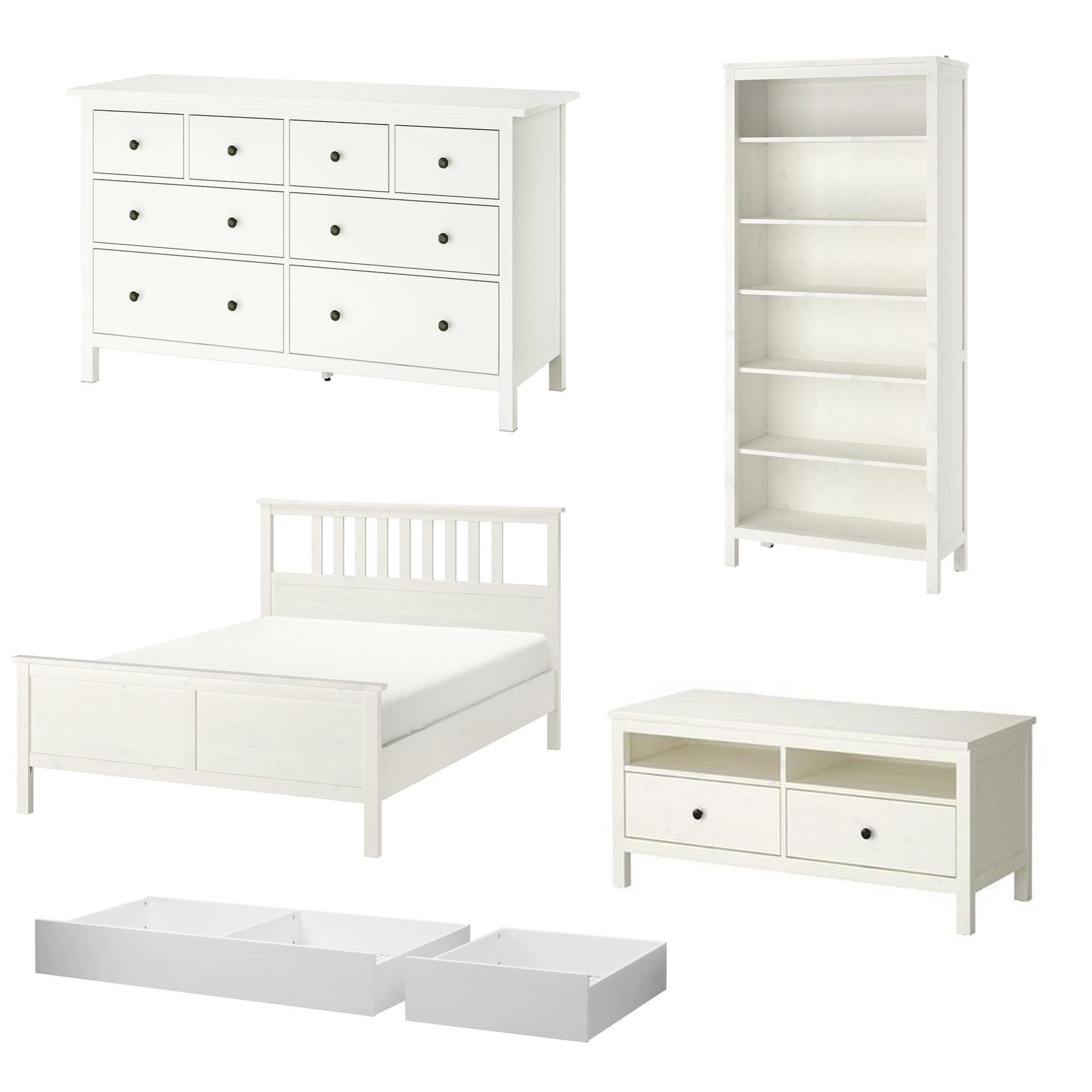 IKEA Hemnes Set White Stain - Bed Frame Dresser Bookcase TV Stand Underbed Storage