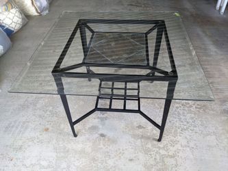 Square Glass Top Metal Table with tile