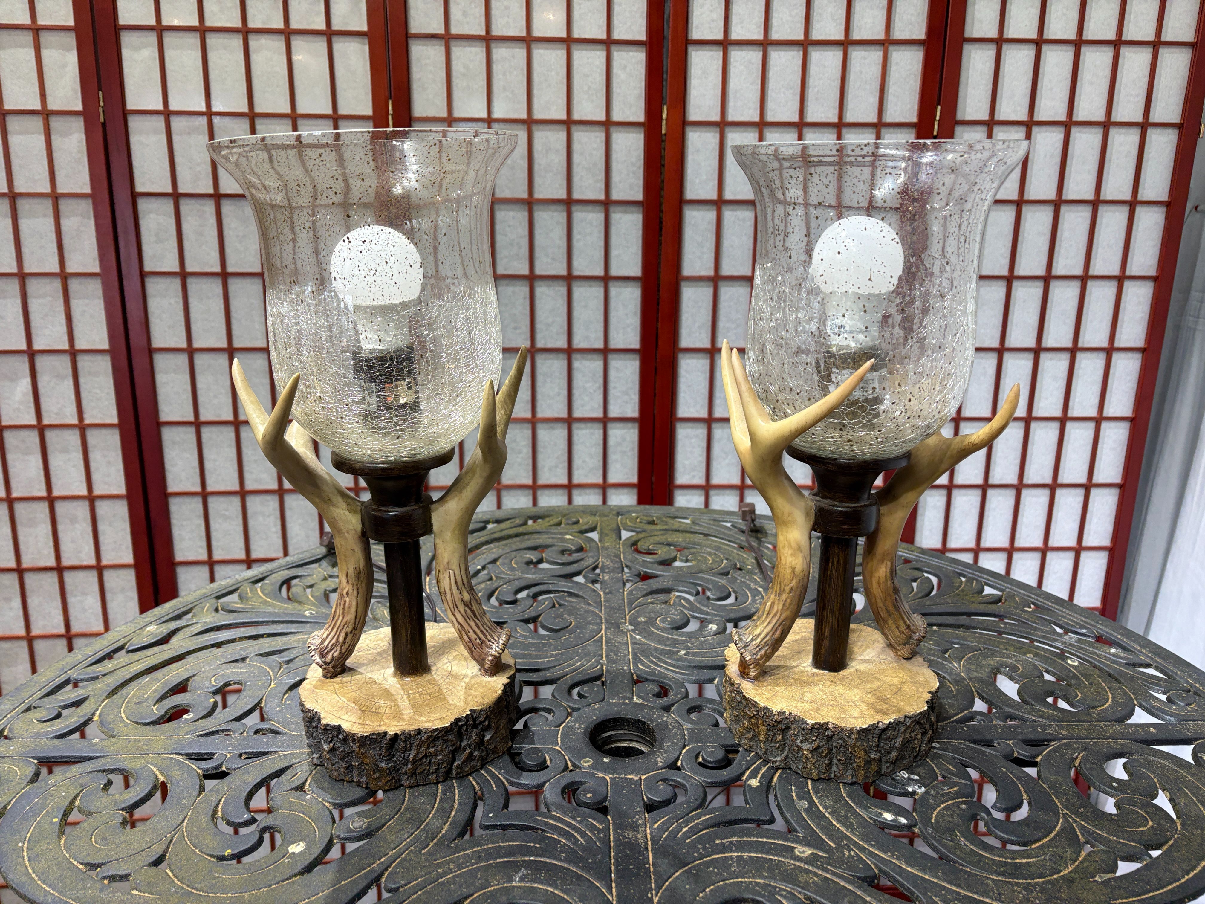 Wooden Antler Uplight Table Lamp (Set of 2)