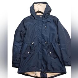 Ambiance Blue Raincoat with Hood and Water-Resistant Fabric
