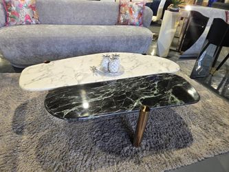 DESIGN COFFEE TABLE FAUX MARBLE TOO WHITE DARK GREEN GOLDEN 50”