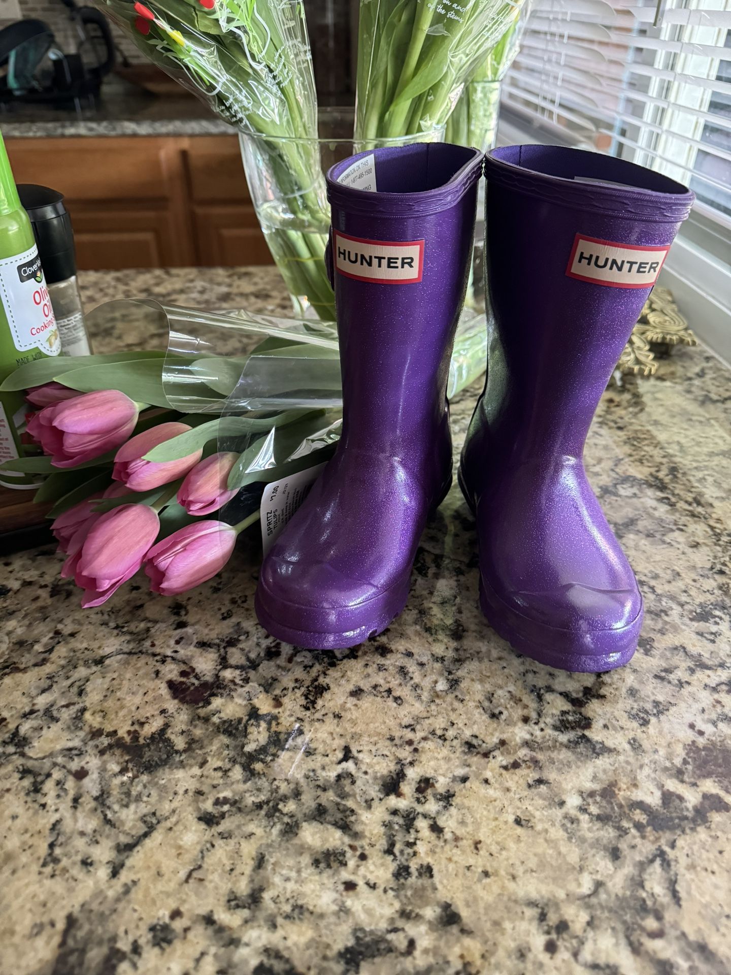 Hunter Sparkly Purple Kids Rain Boots SZ 10