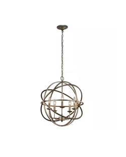 New 5-Light Antique Silver Leaf Chandelier Light Fixture with Caged Globe Metal Shade