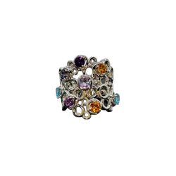 Roberto Coin 18k White Gold Gemstone Cluster Cocktail Ring Amethyst Citrine