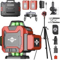 Weiddw 16 Lines Self-Leveling Laser Level with Tripod, 4x360°4D Green Cross Line Vertical & Horizontal Laser for Construction,Home Renovation,Remote C
