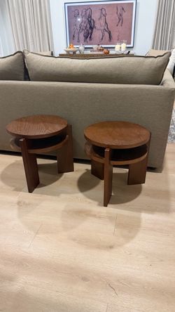 Pair of Round Wood Side Tables