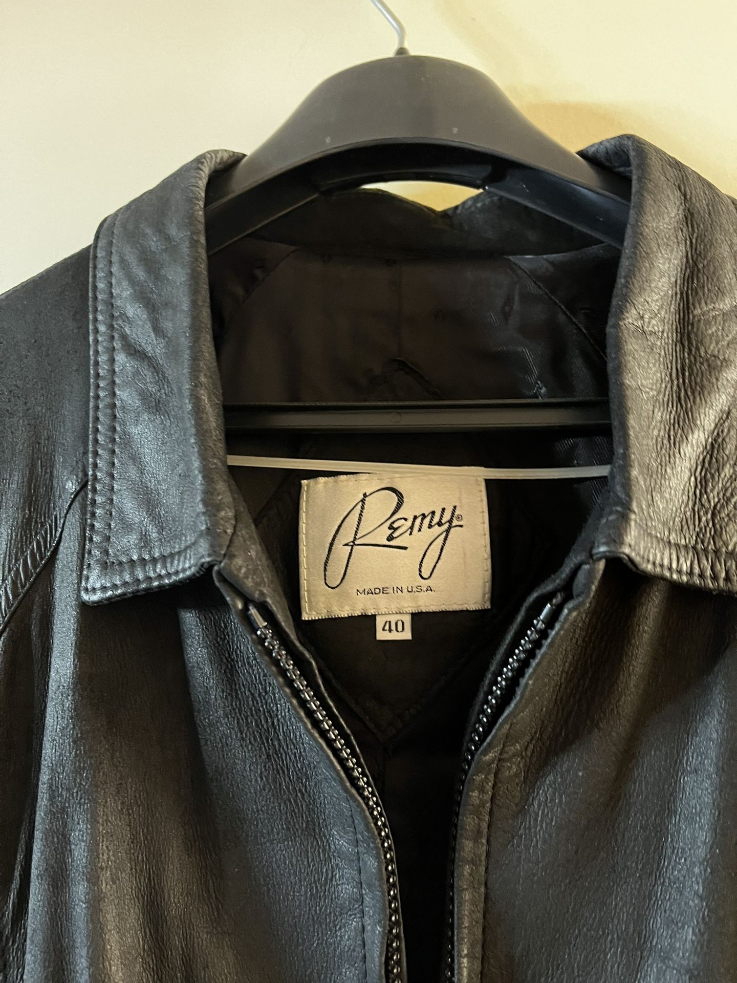 Remi Men’s Soft Leather Suede Full Zip Bomber Jacket Black Size 40