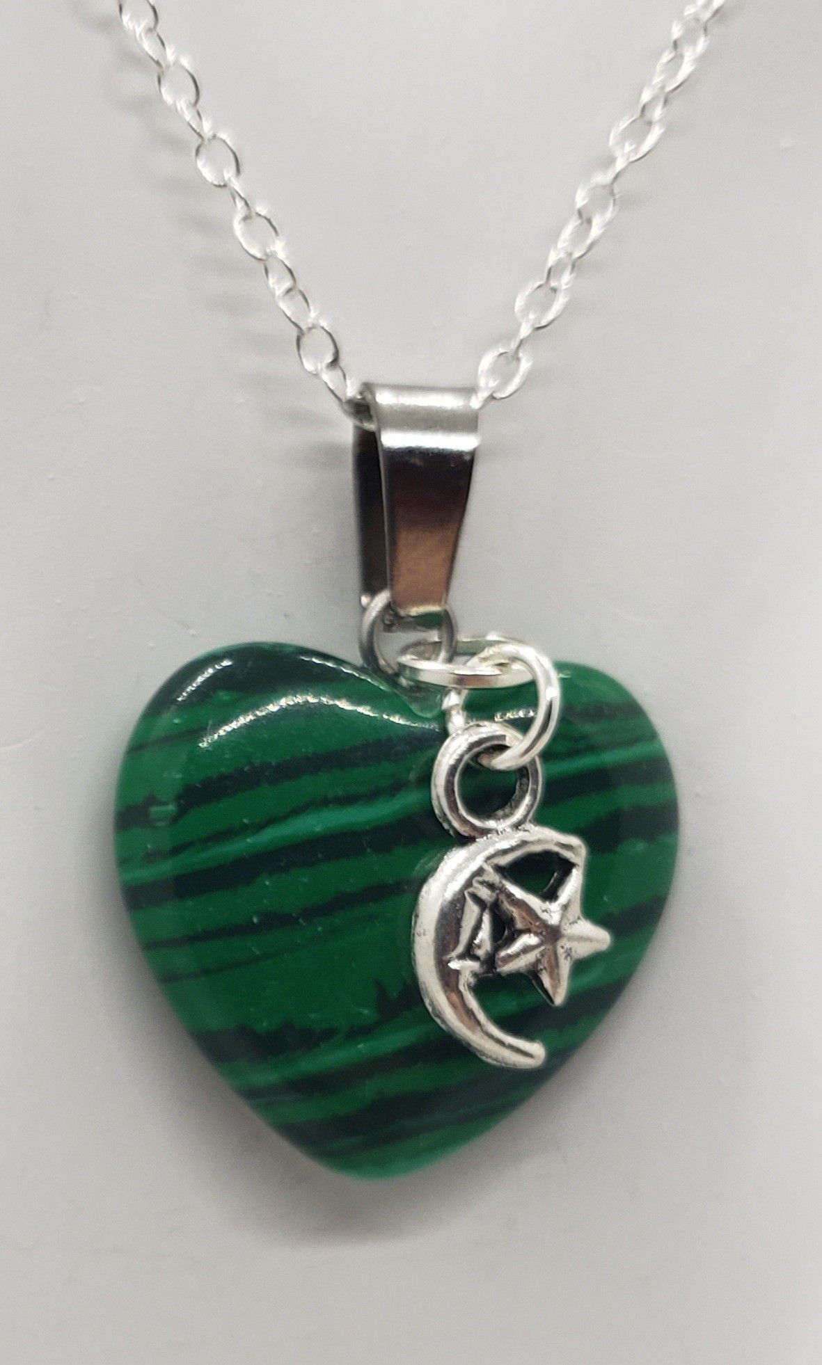 Malachite Moon/Star Heart Necklace