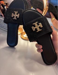Tory Burch Black logo Slides