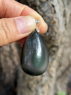 Sterling Silver 925 Stamped Rainbow Obsidian Pendant 