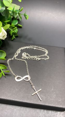 Infinity Loop & Cross Necklace Vintage Estate Jewelry, Silver Color