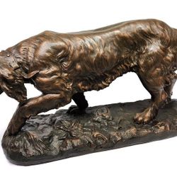 French Dog Sculpture 33” Terracotta Bronzed A. Capaldo Decor 19th Century