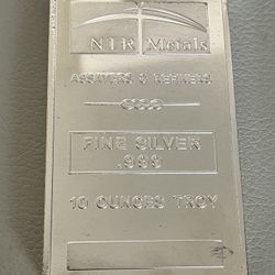 NTR Metals 10 Troy Ounces Of .999 Fine Silver Bar