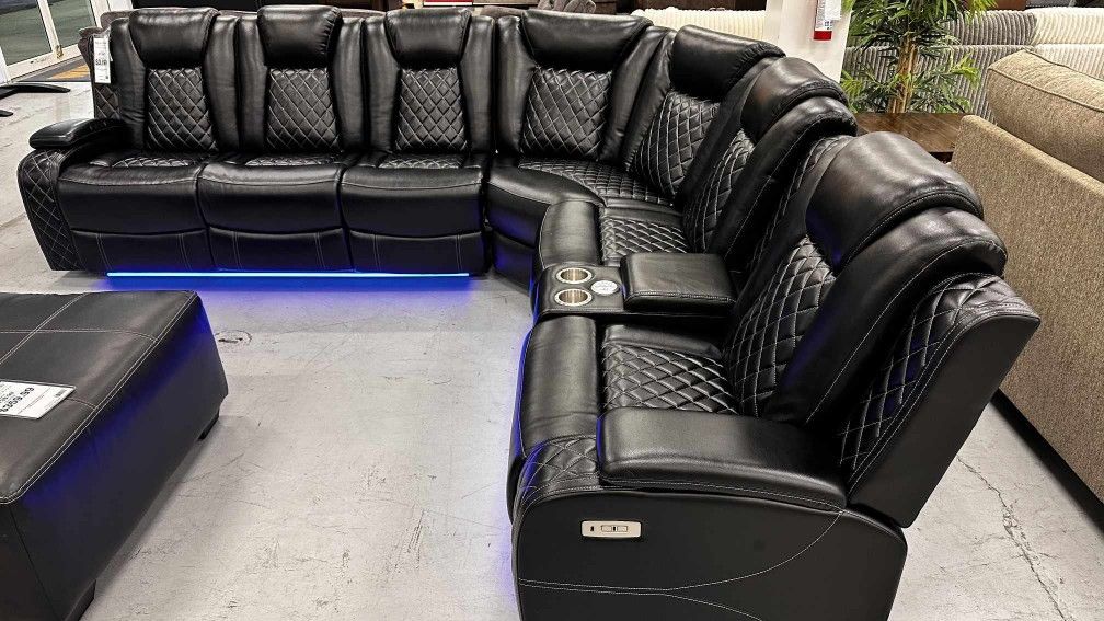 Orion Black Huge Power Reclining Sectional Sofa with Led, Speaker /P