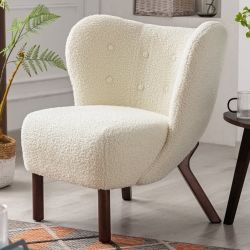 Modern White Accent Chair,Upholstered Tufted Wingback Side Chairs with Wing Back With Solid Wood Legs [NEW] **Retails For $200+