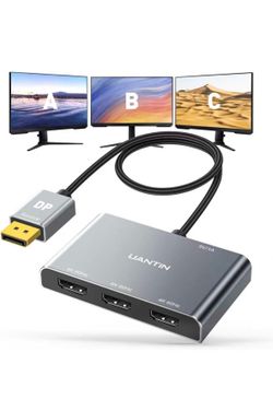 UANTIN DisplayPort to HDMI Splitter for 3 Monitors Extended Display Adapter 4K@60Hz 1 DP in 3 HDMI Out MST Hub for Multiple Monitor Display Port Compa