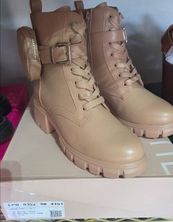 Just Fab Light Tan Combat Boots with Buckle Detail