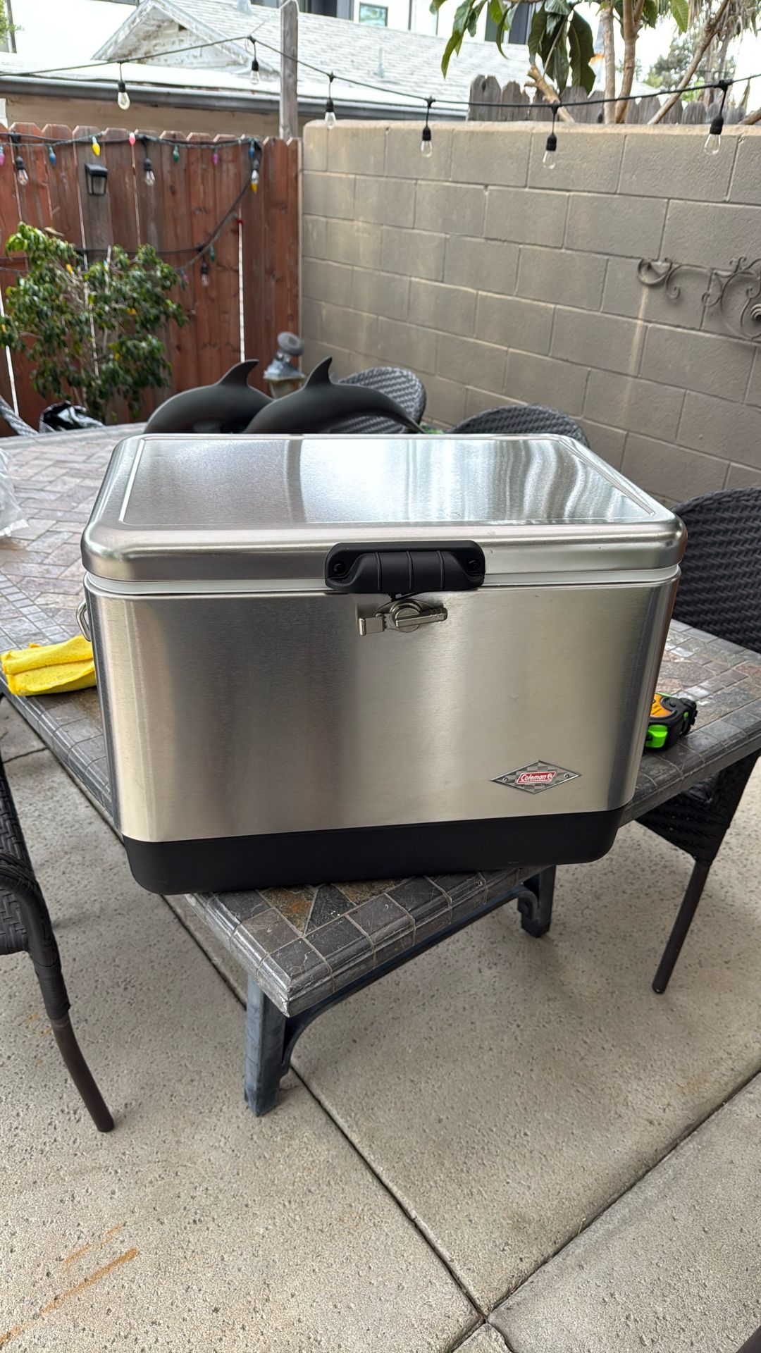 Coleman 54 Quart Stainless Steel Cooler Ice Chest Camping Fishing.