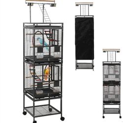 68" Double Bird Cage,Stackable Divided Parakeet Cage, Parrot Cages for Medium Birds with Bird cage Cover,Birdcage Seed Catcher,for Cockatiels Canaries