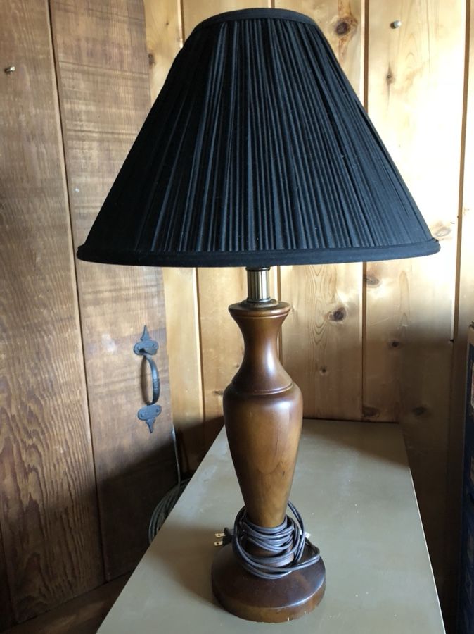 All Wood lamp with black shade