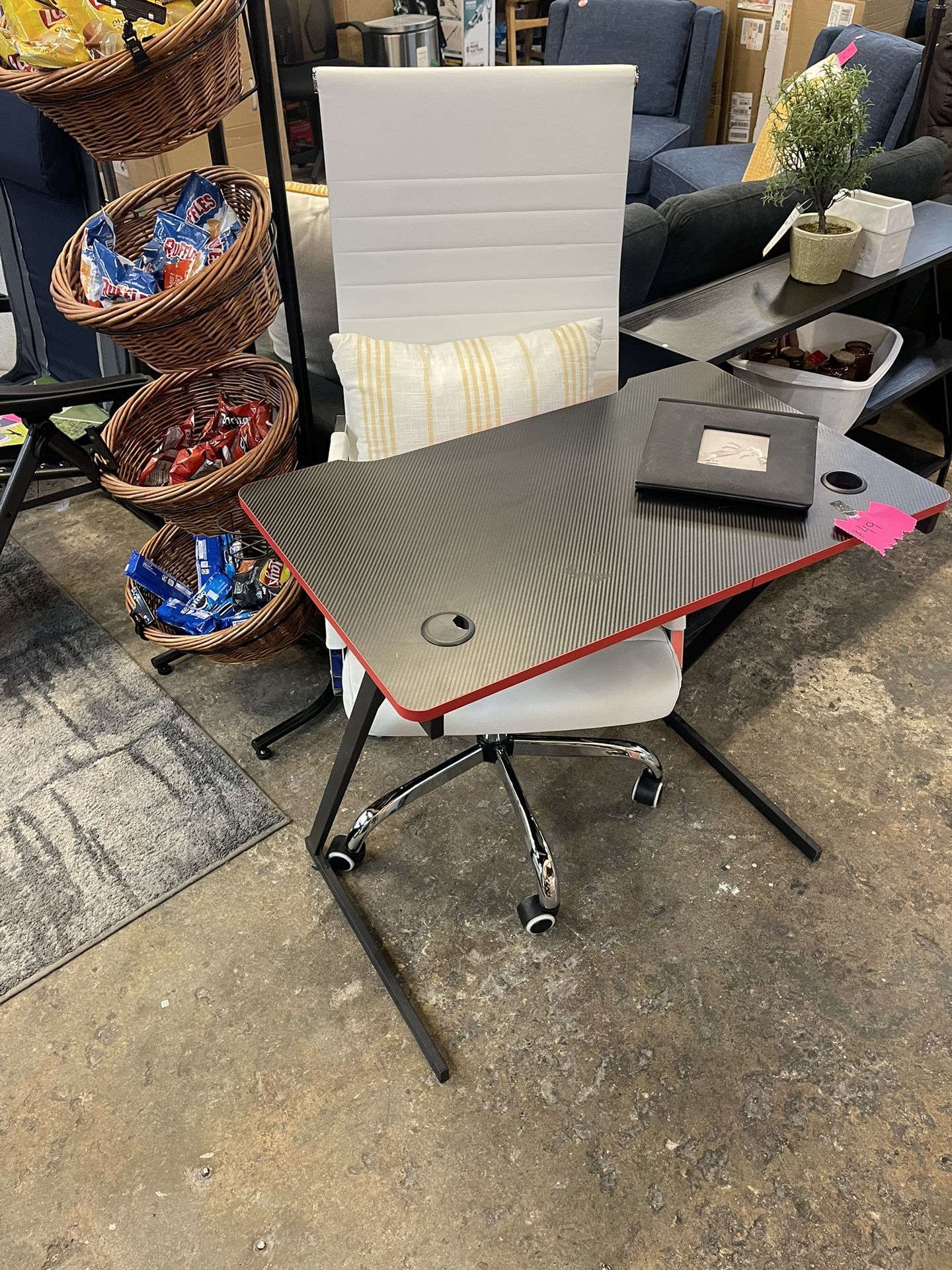 Small Gaming Desk $49 White Leather Desk Chair $69 Each 