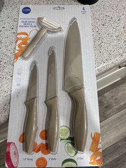 core 4 PIECE SET STAINLESS STEEL COLOR COATED KNIVES & VEGETABLE PEELER