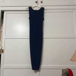 Medium Length Navy Dress Open Back