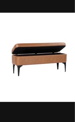 Tan Faux Leather Storage Ottoman Bench
