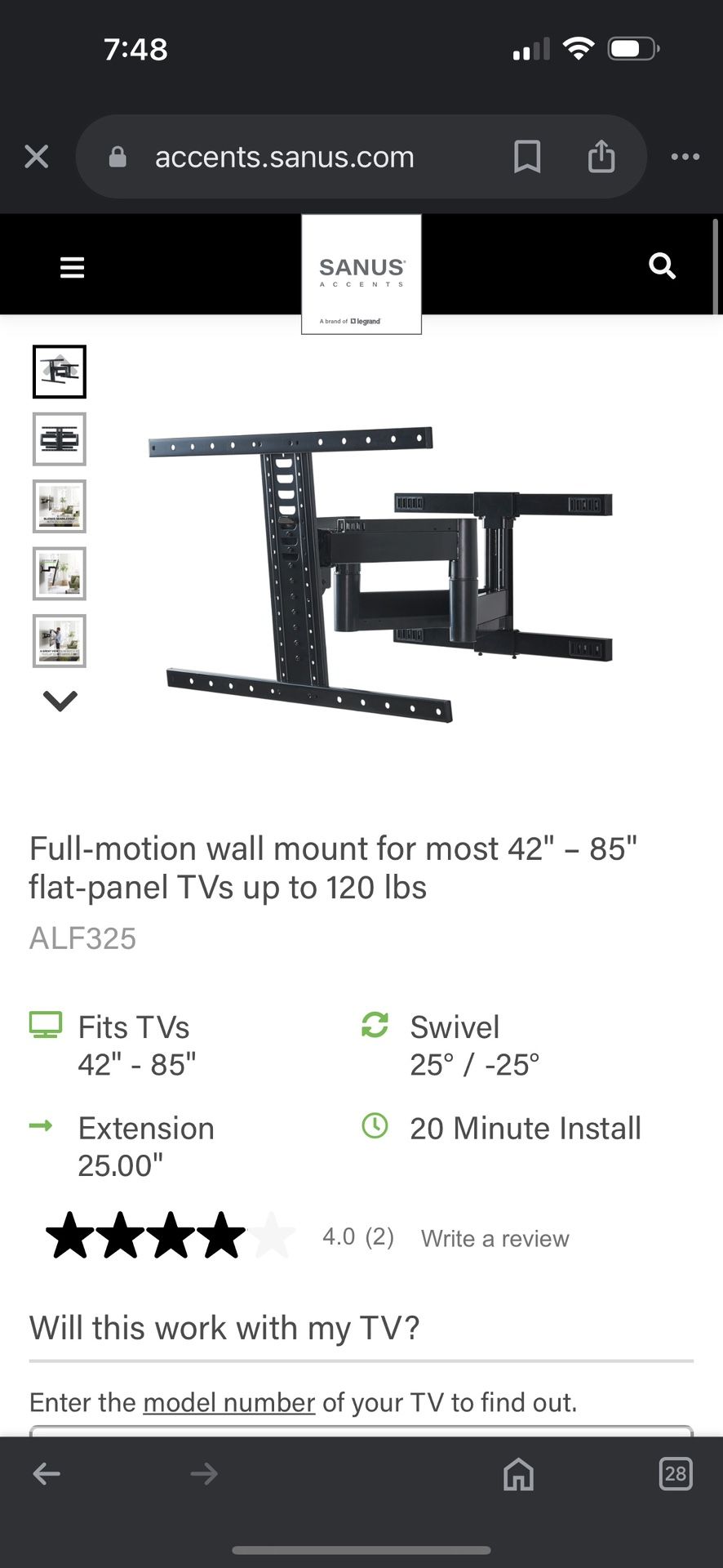 (SANUS) Full Motion TV Mount