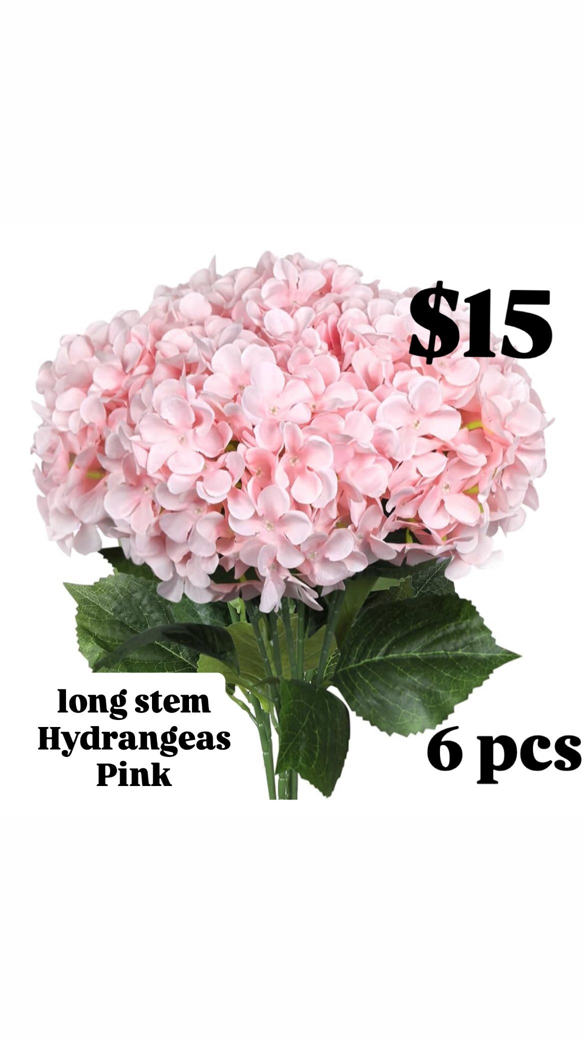6 PCS Artificial Hydrangea Flowers, Faux Silk Hydrangea with Long Stems, Home Wedding Decor, Table Centerpieces, Party Decorations(Light Pink